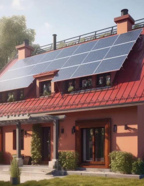alternative-green-energy-solar-panels-roof-top-house-generative-ai